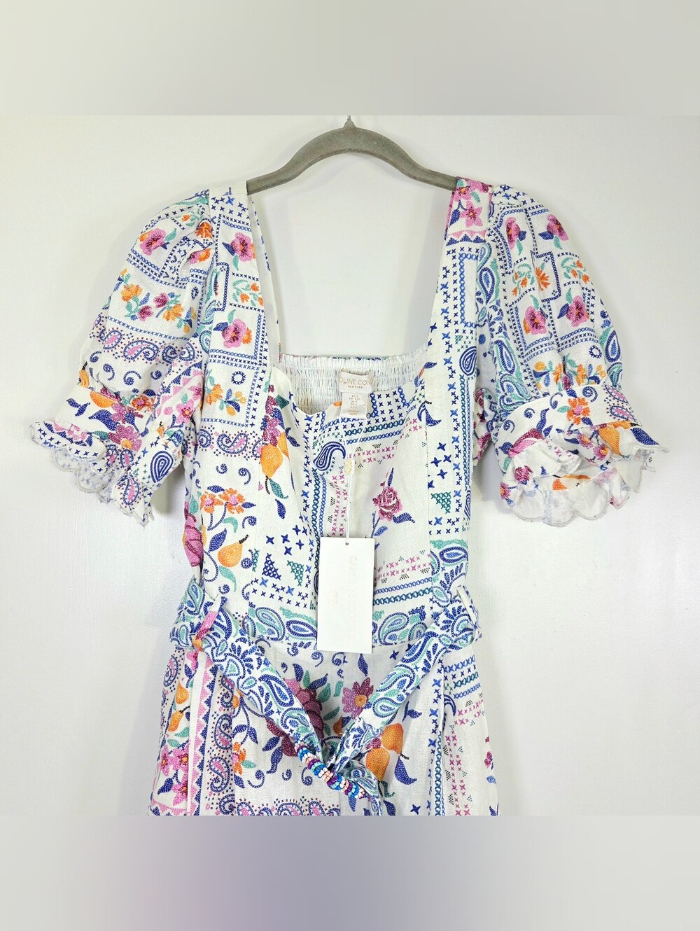 NWT CAROLINE CONSTAS LINEN BLEND PAISLEY PRINT BOHO ROMPER. - Picture 3 of 8